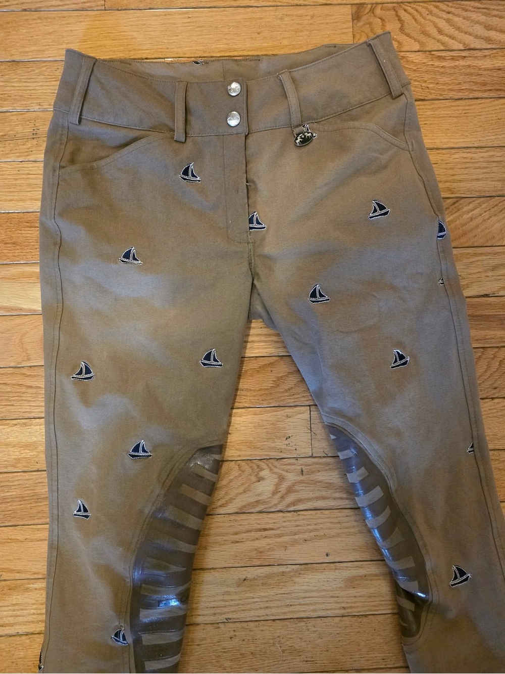 Taupe Women's Equine Couture Embroidered Sailboat Riding Pants - Picture 4 of 7